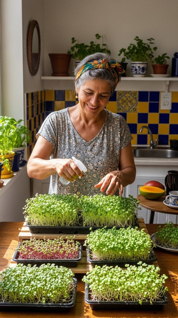 Mujer activa y feliz en la cocina